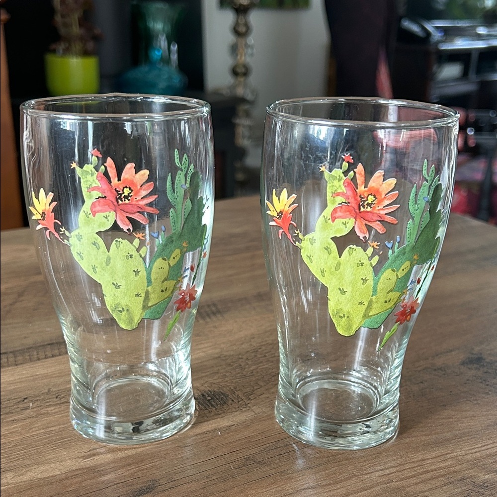 Cactus Floral Glass Tumblers - Set of 2